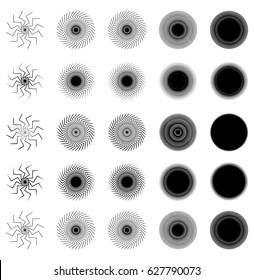 Geometric circular element. Grungy, sketchy splatter-like circle shape(s)
