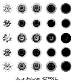 Geometric circular element. Grungy, sketchy splatter-like circle shape(s)