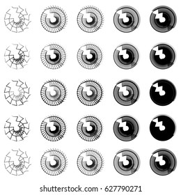 Geometric circular element. Grungy, sketchy splatter-like circle shape(s)