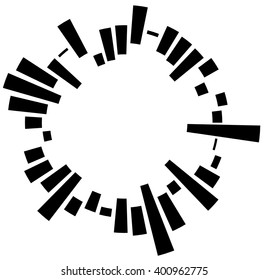 Geometric circular element with irregular radial lines, bars. Rectangular circular element