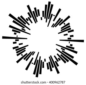 Geometric circular element with irregular radial lines, bars. Rectangular circular element