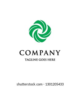 geometric circular green leaves natural logo icon vector template