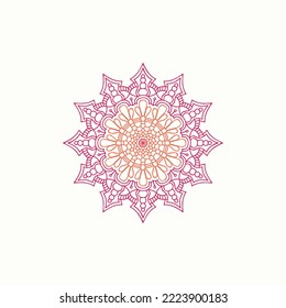 Geometric circular Islamic mandala design on pink and orange color with a background