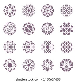 Conjunto de modelos de logotipo circular geométrico. Símbolos ornamentais árabes vetoriais isolados no branco
