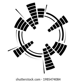 Ecualizador de neón circular geométrico. Ondas sonoras de audio de ronda Eq. Escala de ecualizador de música redonda. Ilustración vectorial aislada en fondo blanco.