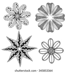 Geometric circular ornament set. Abstract black symbols. Lace mandalas. Vector illustration