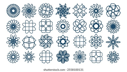 Geometric circular ornament set. Isolated vector mandalas. Perfect set for any kind of design, logo, wedding, birthday and other holiday, kaleidoscope, medallion, yoga, India, Arabic