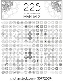 Geometric circular ornament set. Isolated vector mandalas. Perfect set for any kind of design, logo, wedding, birthday and other holiday, kaleidoscope, medallion, yoga, india, arabic