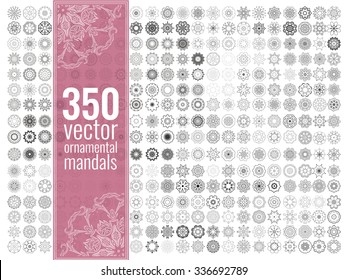 Geometric circular ornament set. Isolated vector mandalas. Perfect set for any kind of design, logo, wedding, birthday and other holiday, kaleidoscope, medallion, yoga, india, arabic