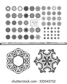 Geometric circular ornament set. Round symbols set. Set of Ethnic fractal mandala. Perfect set for  logo, wedding, birthday, kaleidoscope, medallion.