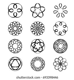 Geometric circular ornament Spirograph flower Draw Black Tattoo Vector