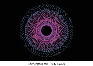 Geometric circular pattern, design element. Abstract concentric mandala motif with radiating intersecting lines