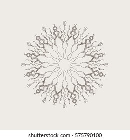 Geometric circular pattern of fine black lines on a white background