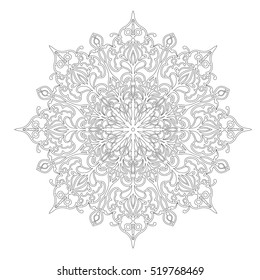 The geometric circular pattern or mandala in east Mediterranean style. Design element for laser cut or coloring book. Isolated background. Vector