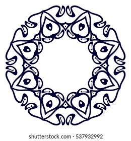 The geometric circular pattern or mandala in East style. Design element for coloring book, laser cut card, print for textile, yoga symbol, tracery for invitations for wedding or greeting cards.