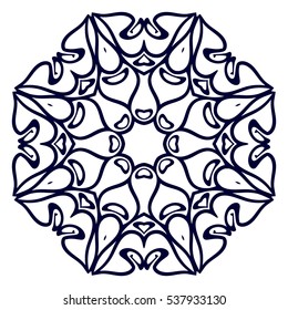 The geometric circular pattern or mandala in East style. Design element for coloring book, laser cut card, print for textile, yoga symbol, tracery for invitations for wedding or greeting cards.