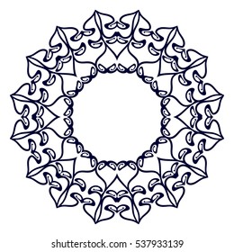 The geometric circular pattern or mandala in East style. Design element for coloring book, laser cut card, print for textile, yoga symbol, tracery for invitations for wedding or greeting cards.