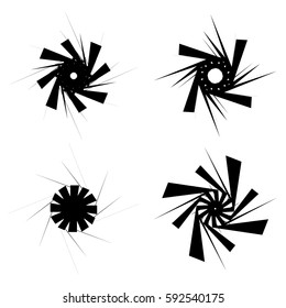 Geometric circular shapes. Circular textured  black and white elements