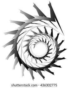 Geometric circular spiral. Abstract angular, edgy shape in rotating fashion. Editable vector.