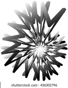 Geometric circular spiral. Abstract angular, edgy shape in rotating fashion. Editable vector.