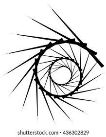 Geometric circular spiral. Abstract angular, edgy shape in rotating fashion. Editable vector.