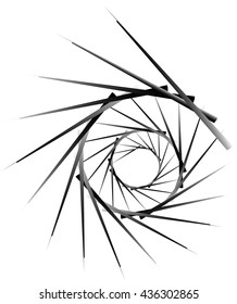 Geometric circular spiral. Abstract angular, edgy shape in rotating fashion. Editable vector.
