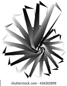 Geometric circular spiral. Abstract angular, edgy shape in rotating fashion. Editable vector.