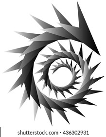 Geometric circular spiral. Abstract angular, edgy shape in rotating fashion. Editable vector.