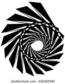 Geometric circular spiral. Abstract angular, edgy shape in rotating fashion. Editable vector.