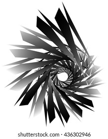 Geometric circular spiral. Abstract angular, edgy shape in rotating fashion. Editable vector.