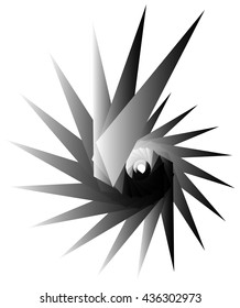 Geometric circular spiral. Abstract angular, edgy shape in rotating fashion. Editable vector.