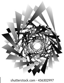 Geometric circular spiral. Abstract angular, edgy shape in rotating fashion. Editable vector.