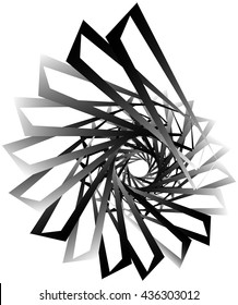 Geometric circular spiral. Abstract angular, edgy shape in rotating fashion. Editable vector.