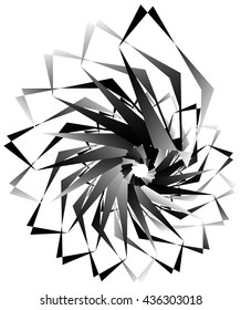 Geometric circular spiral. Abstract angular, edgy shape in rotating fashion. Editable vector.