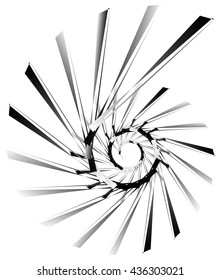 Geometric circular spiral. Abstract angular, edgy shape in rotating fashion. Editable vector.