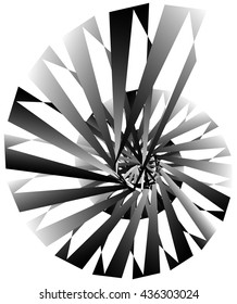 Geometric circular spiral. Abstract angular, edgy shape in rotating fashion. Editable vector.