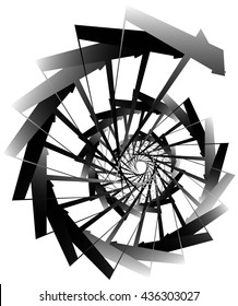 Geometric circular spiral. Abstract angular, edgy shape in rotating fashion. Editable vector.