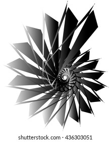 Geometric circular spiral. Abstract angular, edgy shape in rotating fashion. Editable vector.