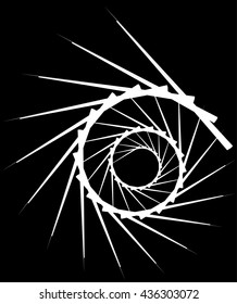 Geometric circular spiral. Abstract angular, edgy shape in rotating fashion. Editable vector.