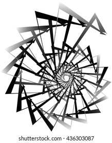 Geometric circular spiral. Abstract angular, edgy shape in rotating fashion. Editable vector.