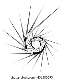 Geometric circular spiral. Abstract angular, edgy shape in rotating fashion. Editable vector.