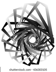 Geometric circular spiral. Abstract angular, edgy shape in rotating fashion. Editable vector.