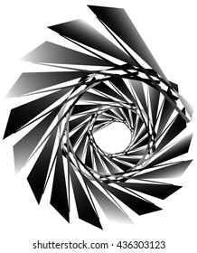Geometric circular spiral. Abstract angular, edgy shape in rotating fashion. Editable vector.