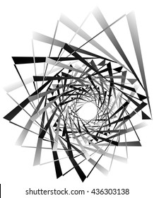 Geometric circular spiral. Abstract angular, edgy shape in rotating fashion. Editable vector.