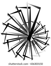 Geometric circular spiral. Abstract angular, edgy shape in rotating fashion. Editable vector.