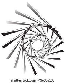 Geometric circular spiral. Abstract angular, edgy shape in rotating fashion. Editable vector.