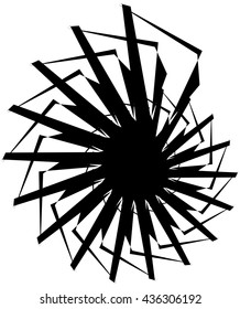 Geometric circular spiral. Abstract angular, edgy shape in rotating fashion. Editable vector.