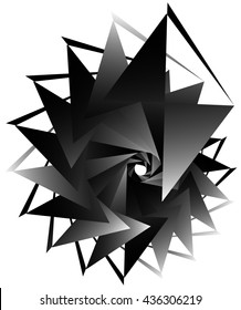 Geometric circular spiral. Abstract angular, edgy shape in rotating fashion. Editable vector.