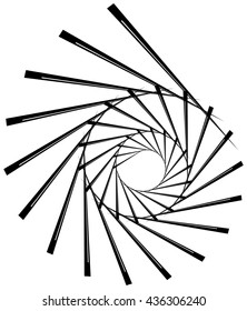 Geometric circular spiral. Abstract angular, edgy shape in rotating fashion. Editable vector.