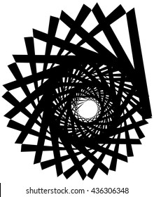 Geometric circular spiral. Abstract angular, edgy shape in rotating fashion. Editable vector.